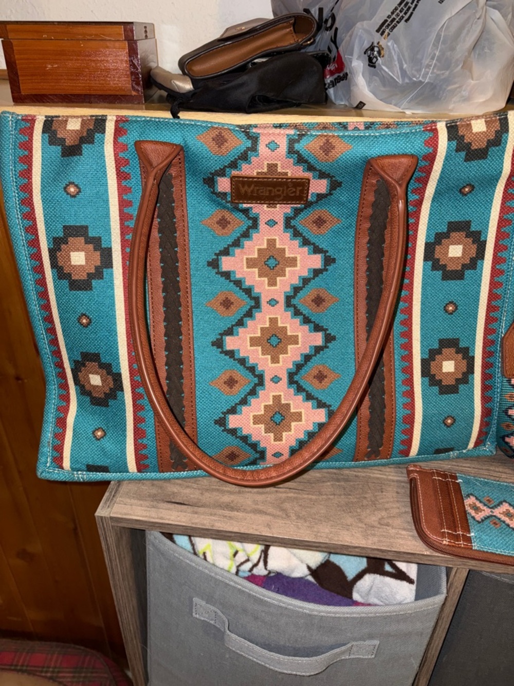 Wrangler Turquoise Pattern Tote and Crossbody Set - Picture 2 of 10